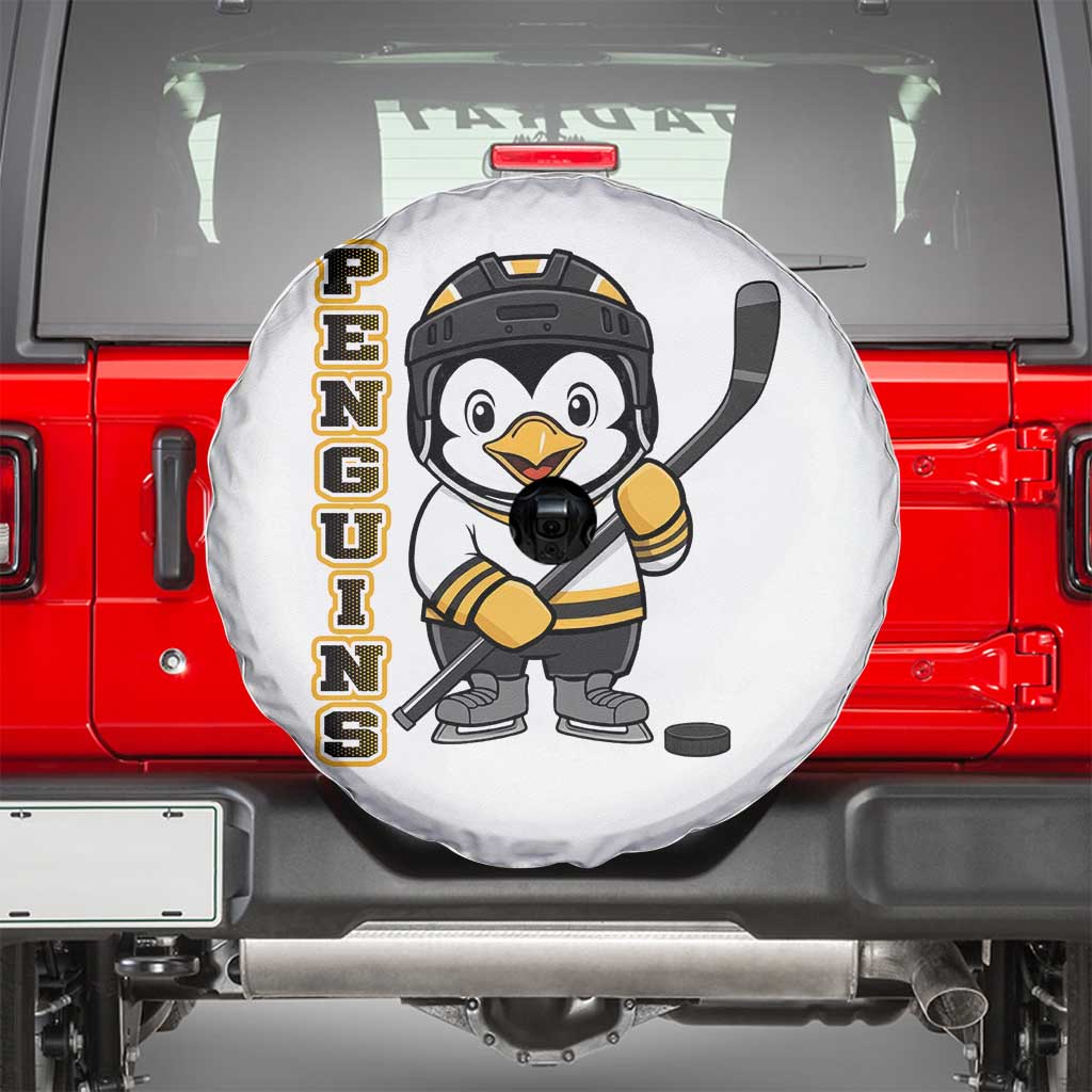 Funny Penguin Playing Ice Hockey Spare Tire Cover Gift For Kids TS12 White Print Your Wear