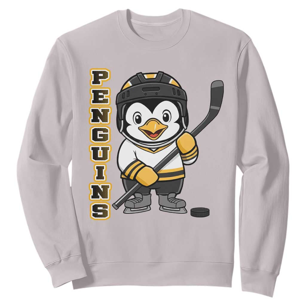 Funny Penguin Playing Ice Hockey Sweatshirt Gift For Kids TS12 Ice Gray Print Your Wear