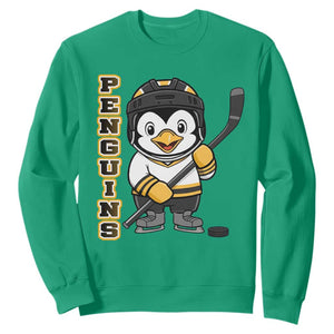 Funny Penguin Playing Ice Hockey Sweatshirt Gift For Kids TS12 Irish Green Print Your Wear
