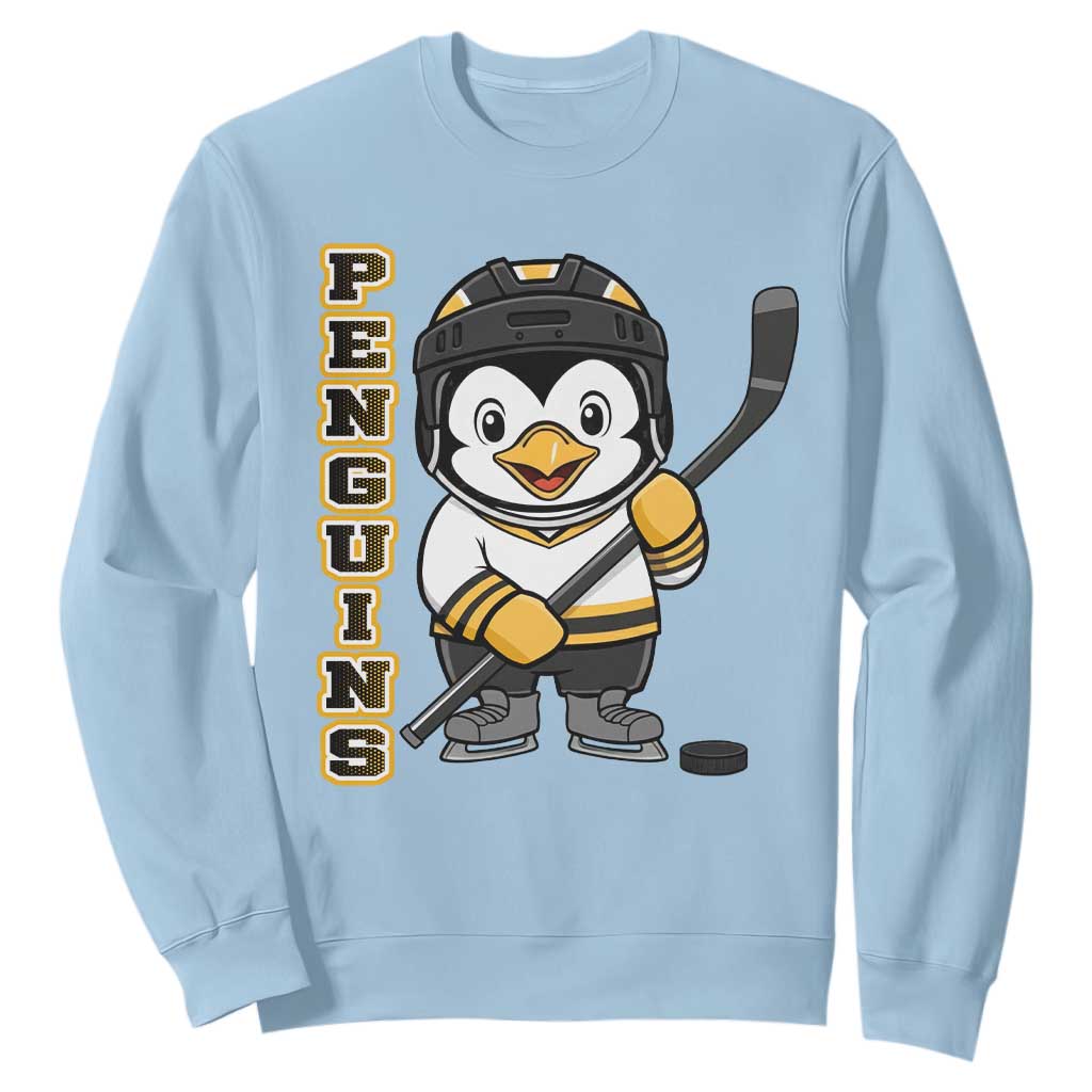 Funny Penguin Playing Ice Hockey Sweatshirt Gift For Kids TS12 Light Blue Print Your Wear
