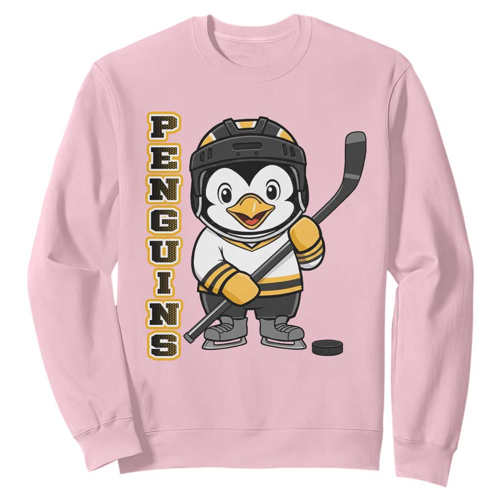 Funny Penguin Playing Ice Hockey Sweatshirt Gift For Kids TS12 Light Pink Print Your Wear