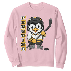 Funny Penguin Playing Ice Hockey Sweatshirt Gift For Kids TS12 Light Pink Print Your Wear
