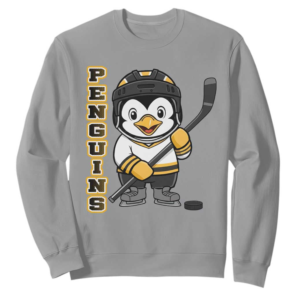 Funny Penguin Playing Ice Hockey Sweatshirt Gift For Kids TS12 Sport Gray Print Your Wear