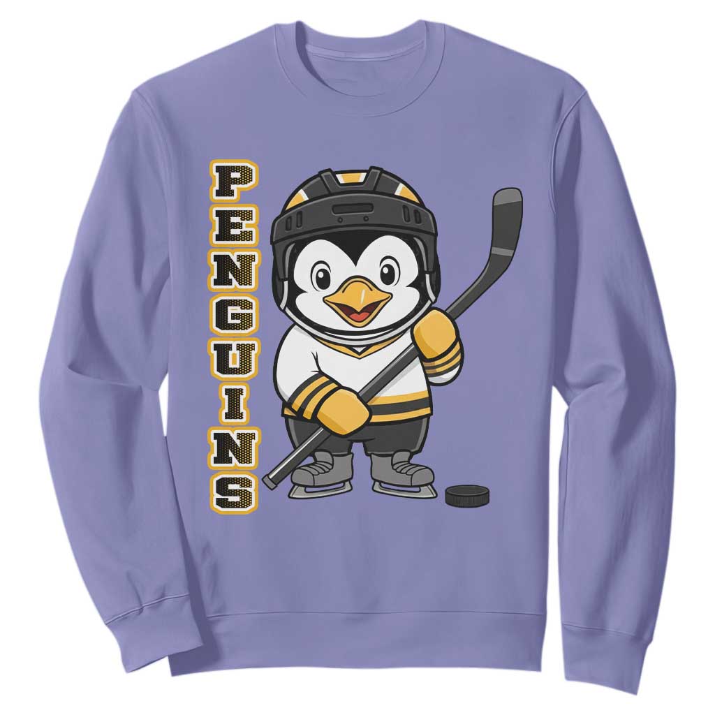 Funny Penguin Playing Ice Hockey Sweatshirt Gift For Kids TS12 Violet Print Your Wear