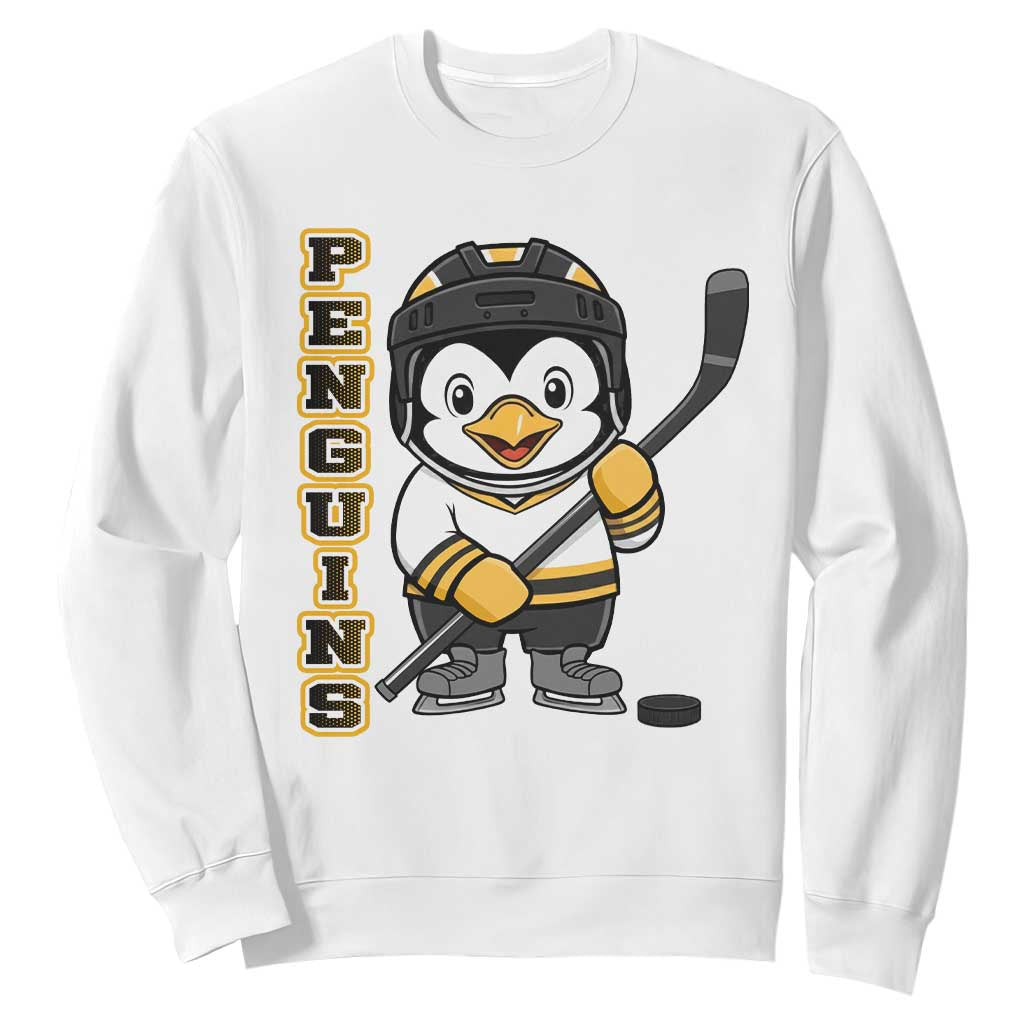 Funny Penguin Playing Ice Hockey Sweatshirt Gift For Kids TS12 White Print Your Wear