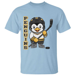 Funny Penguin Playing Ice Hockey T Shirt Gift For Kids TS12 Light Blue Print Your Wear