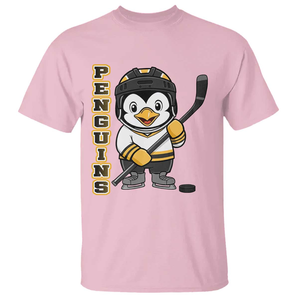 Funny Penguin Playing Ice Hockey T Shirt Gift For Kids TS12 Light Pink Print Your Wear