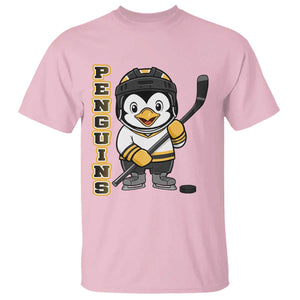 Funny Penguin Playing Ice Hockey T Shirt Gift For Kids TS12 Light Pink Print Your Wear
