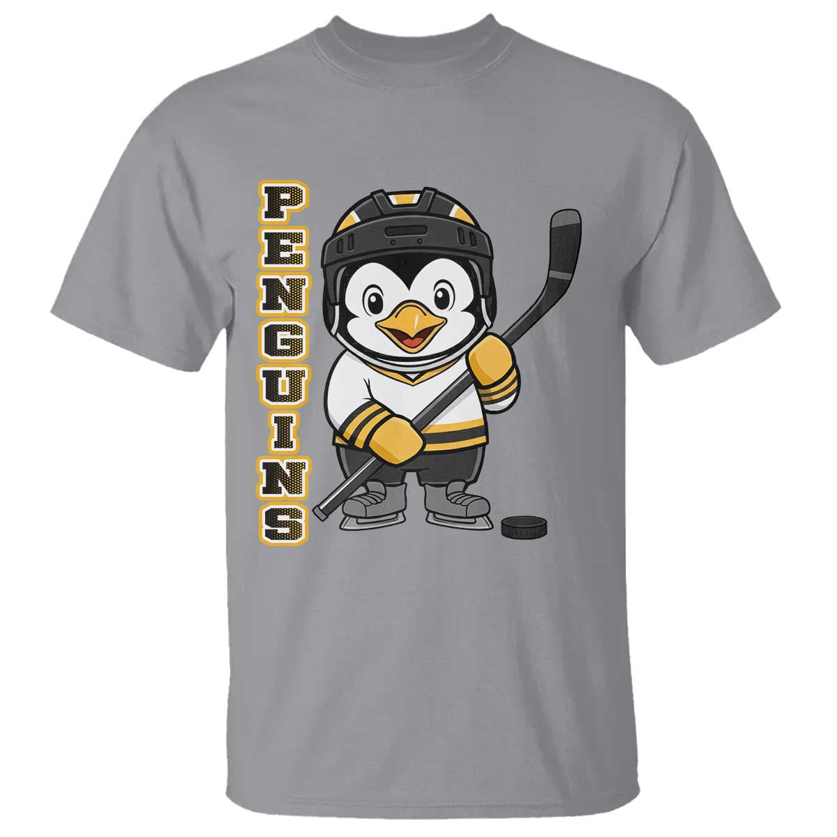 Funny Penguin Playing Ice Hockey T Shirt Gift For Kids TS12 Sport Gray Print Your Wear