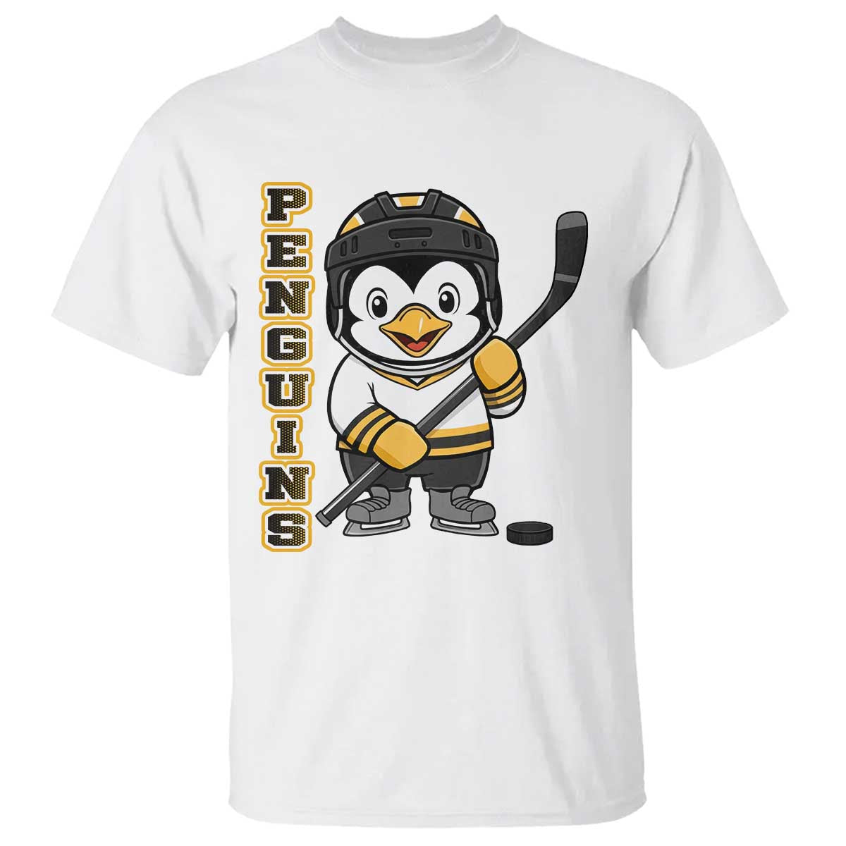 Funny Penguin Playing Ice Hockey T Shirt Gift For Kids TS12 White Print Your Wear