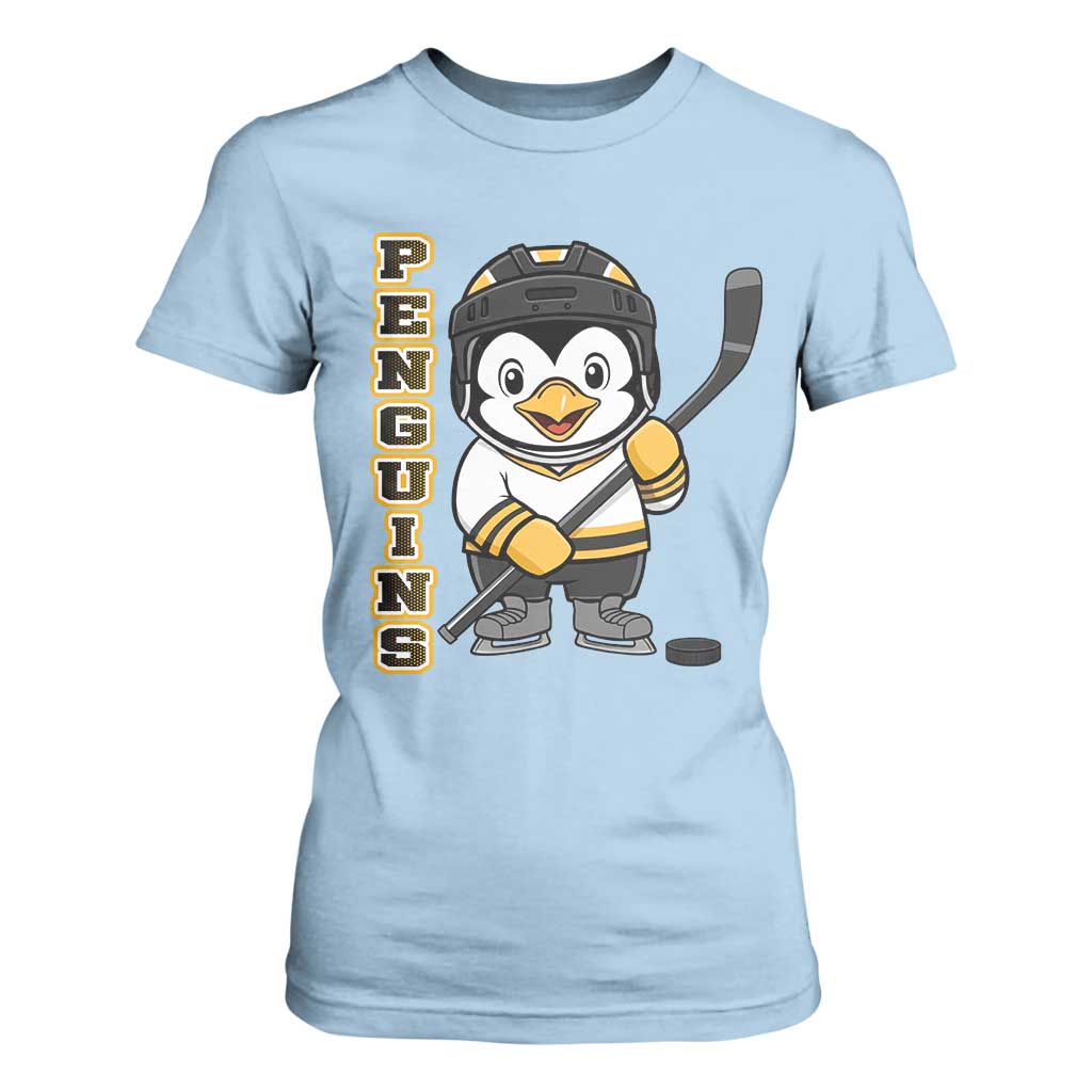 Funny Penguin Playing Ice Hockey T Shirt For Women Gift For Kids TS12 Light Blue Print Your Wear