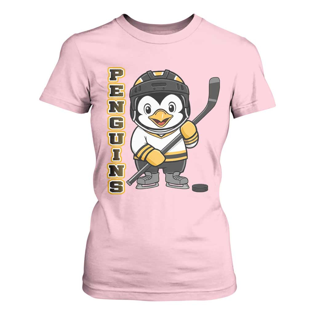 Funny Penguin Playing Ice Hockey T Shirt For Women Gift For Kids TS12 Light Pink Print Your Wear
