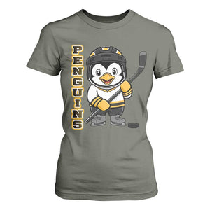 Funny Penguin Playing Ice Hockey T Shirt For Women Gift For Kids TS12 Military Green Print Your Wear