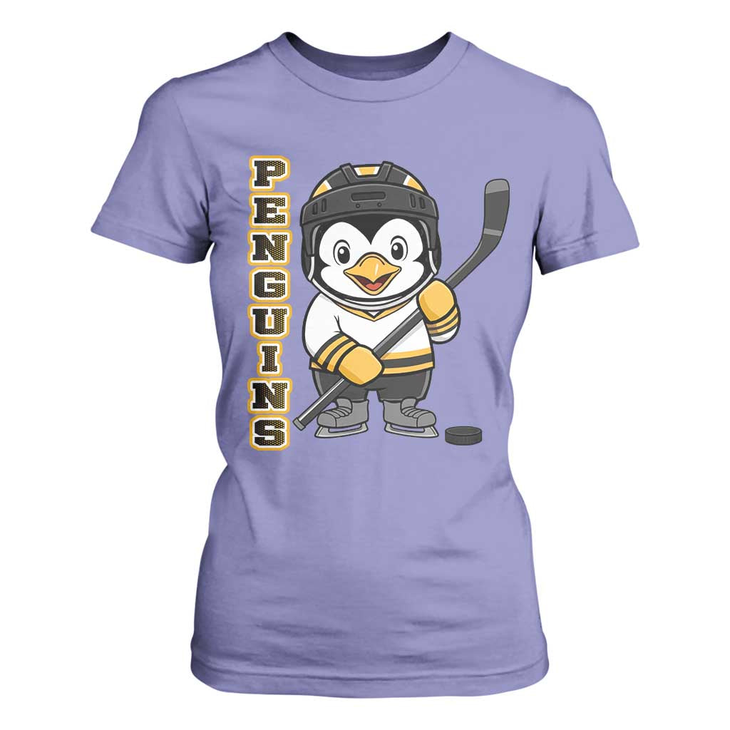 Funny Penguin Playing Ice Hockey T Shirt For Women Gift For Kids TS12 Violet Print Your Wear