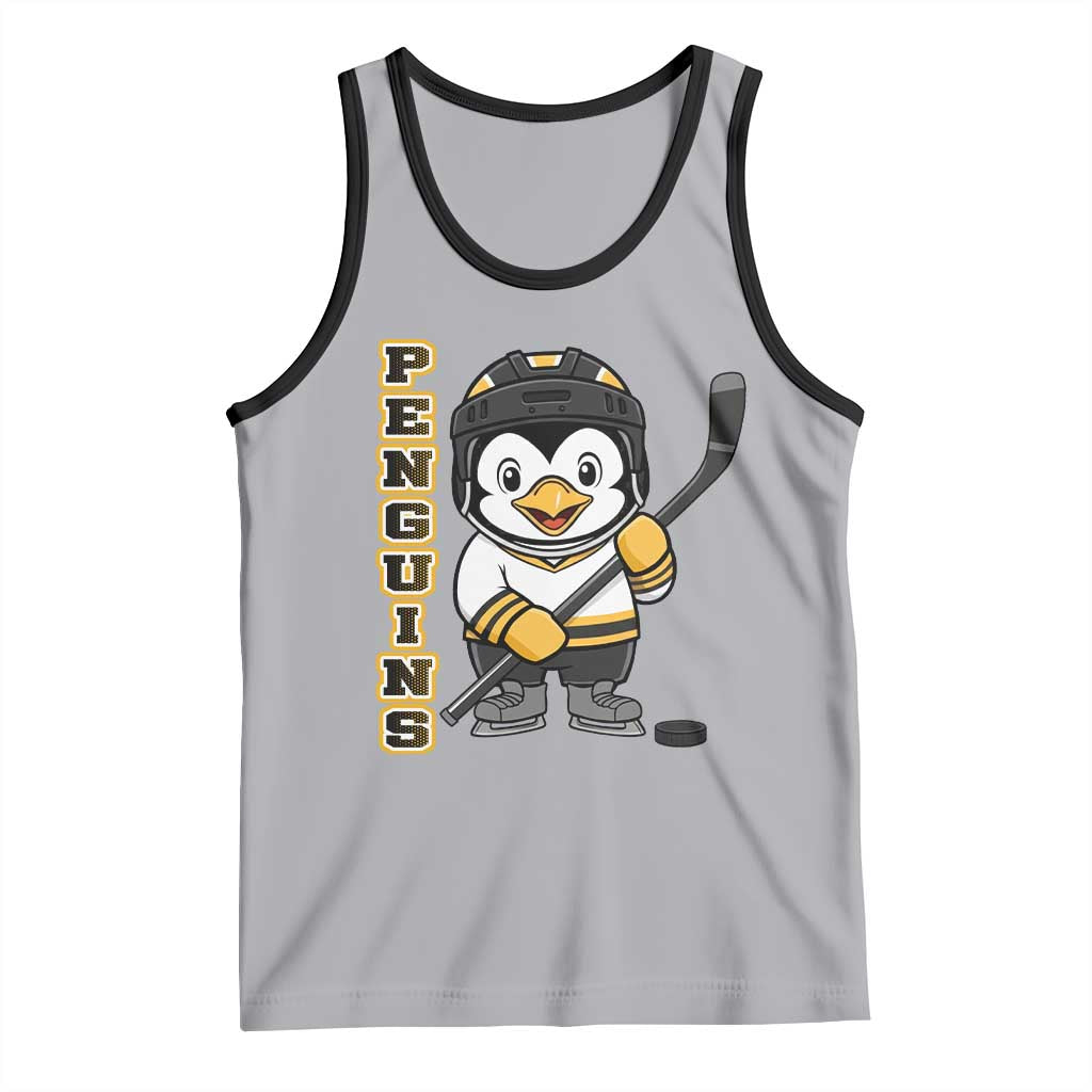 Funny Penguin Playing Ice Hockey Tank Top Gift For Kids TS12 Athletic Heather Black Print Your Wear