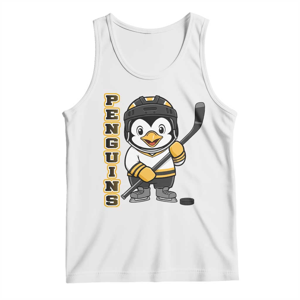 Funny Penguin Playing Ice Hockey Tank Top Gift For Kids TS12 White Print Your Wear