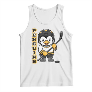 Funny Penguin Playing Ice Hockey Tank Top Gift For Kids TS12 White Print Your Wear
