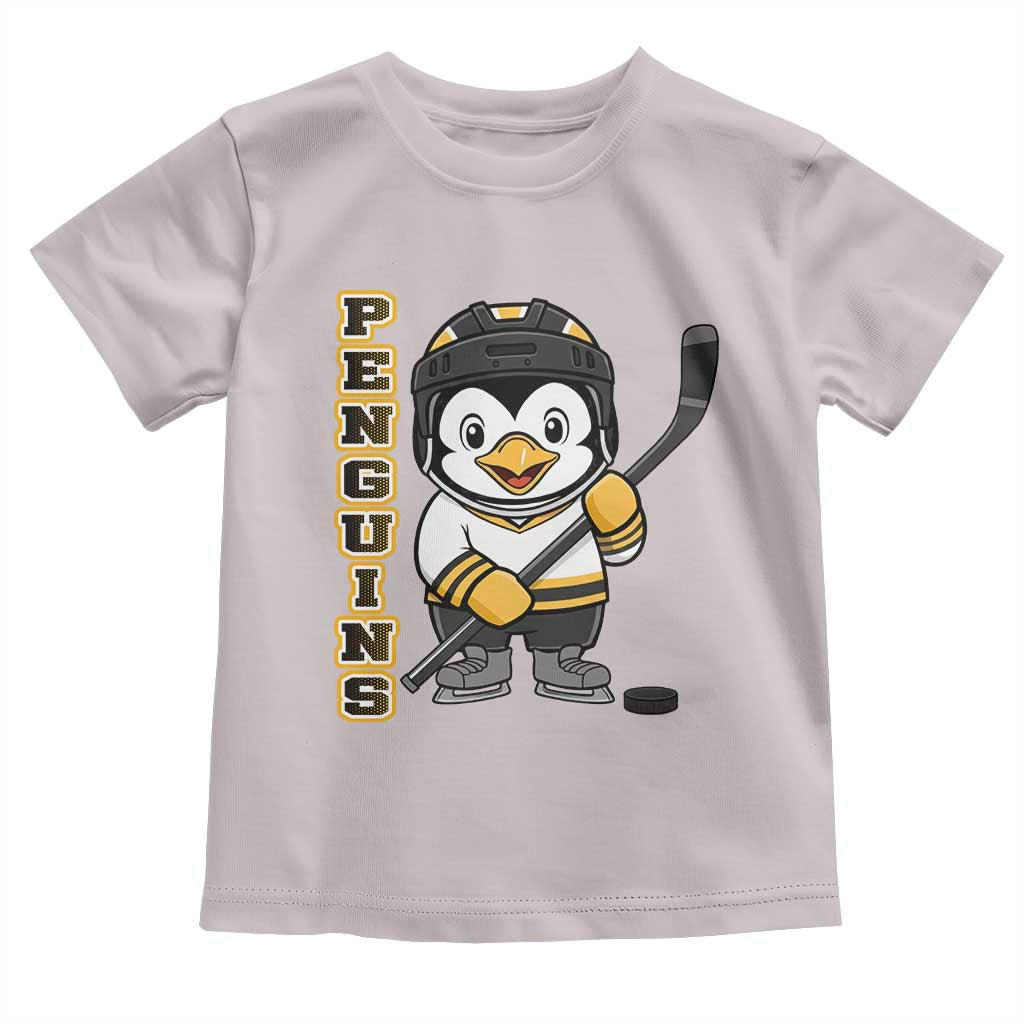 Funny Penguin Playing Ice Hockey Toddler T Shirt Gift For Kids TS12 Ice Gray Print Your Wear