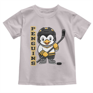 Funny Penguin Playing Ice Hockey Toddler T Shirt Gift For Kids TS12 Ice Gray Print Your Wear