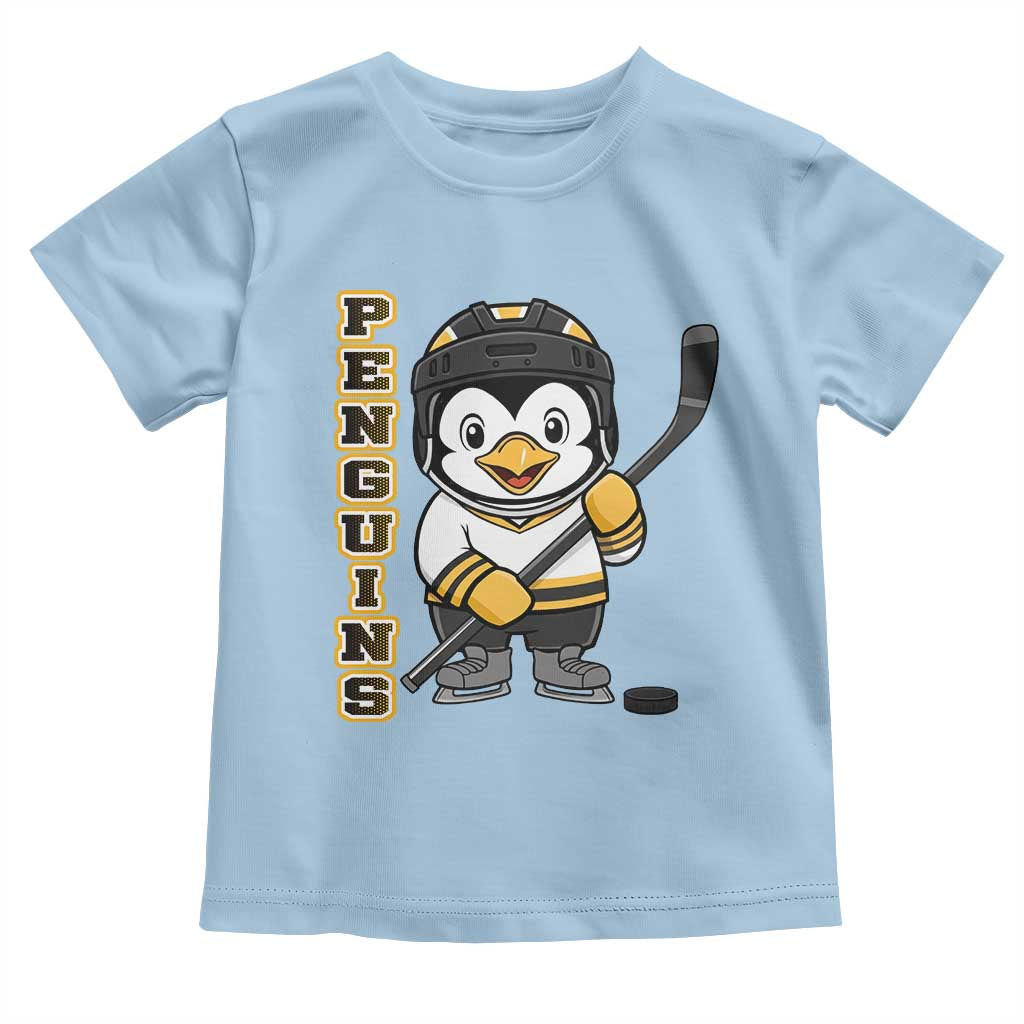 Funny Penguin Playing Ice Hockey Toddler T Shirt Gift For Kids TS12 Light Blue Print Your Wear