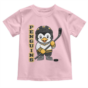 Funny Penguin Playing Ice Hockey Toddler T Shirt Gift For Kids TS12 Light Pink Print Your Wear