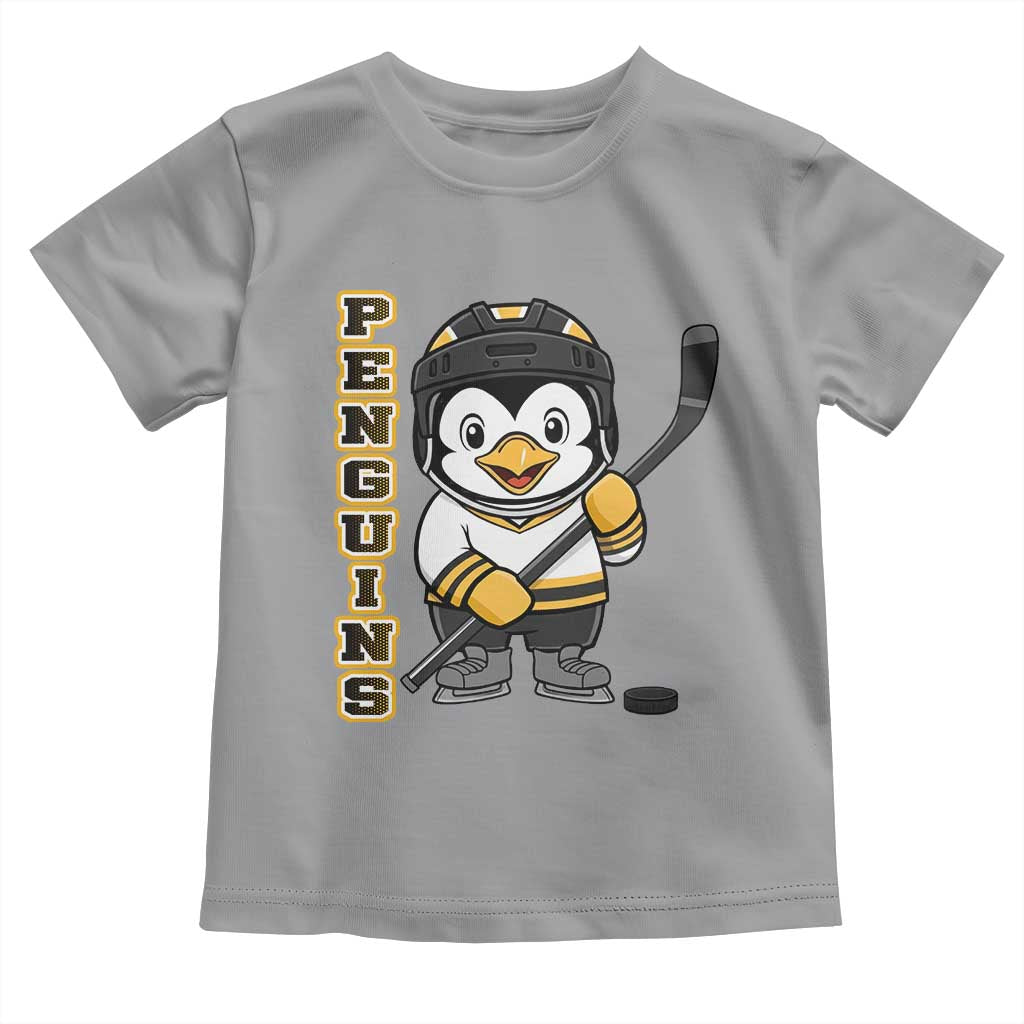 Funny Penguin Playing Ice Hockey Toddler T Shirt Gift For Kids TS12 Sport Gray Print Your Wear