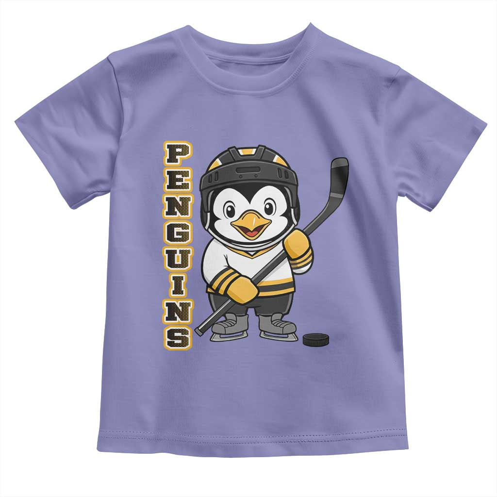 Funny Penguin Playing Ice Hockey Toddler T Shirt Gift For Kids TS12 Violet Print Your Wear