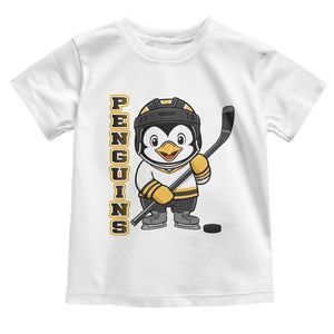 Funny Penguin Playing Ice Hockey Toddler T Shirt Gift For Kids TS12 White Print Your Wear
