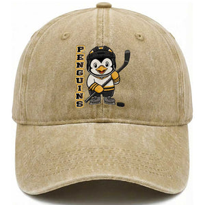 Funny Penguin Playing Ice Hockey Washed Cotton Baseball Cap Gift For Kids TS12 Print Your Wear