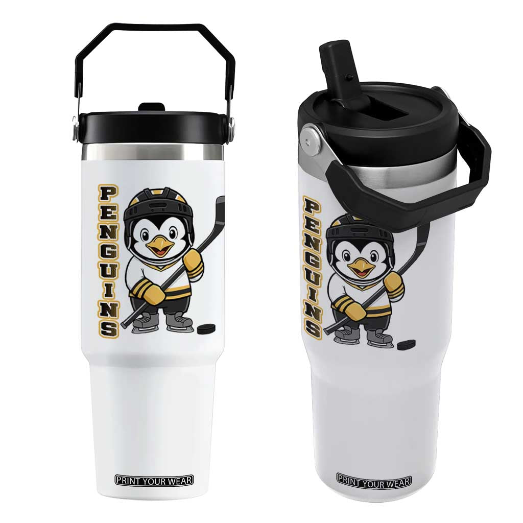 Funny Penguin Playing Ice Hockey Flip Straw Tumbler Gift For Kids TS12 One Size: 30 oz White Print Your Wear