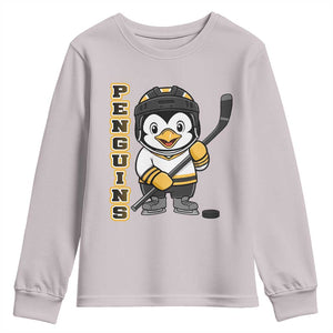 Funny Penguin Playing Ice Hockey Youth Sweatshirt Gift For Kids TS12 Ice Gray Print Your Wear