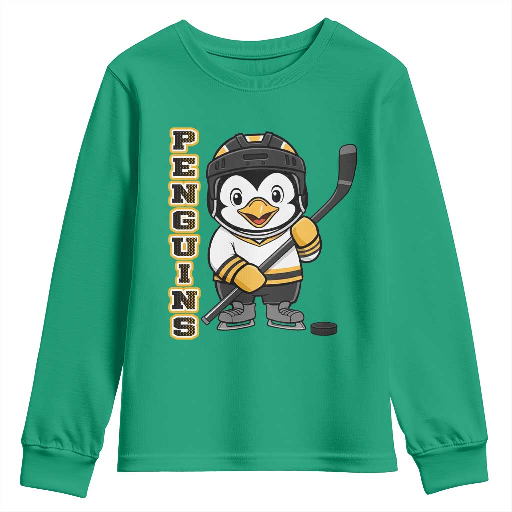 Funny Penguin Playing Ice Hockey Youth Sweatshirt Gift For Kids TS12 Irish Green Print Your Wear