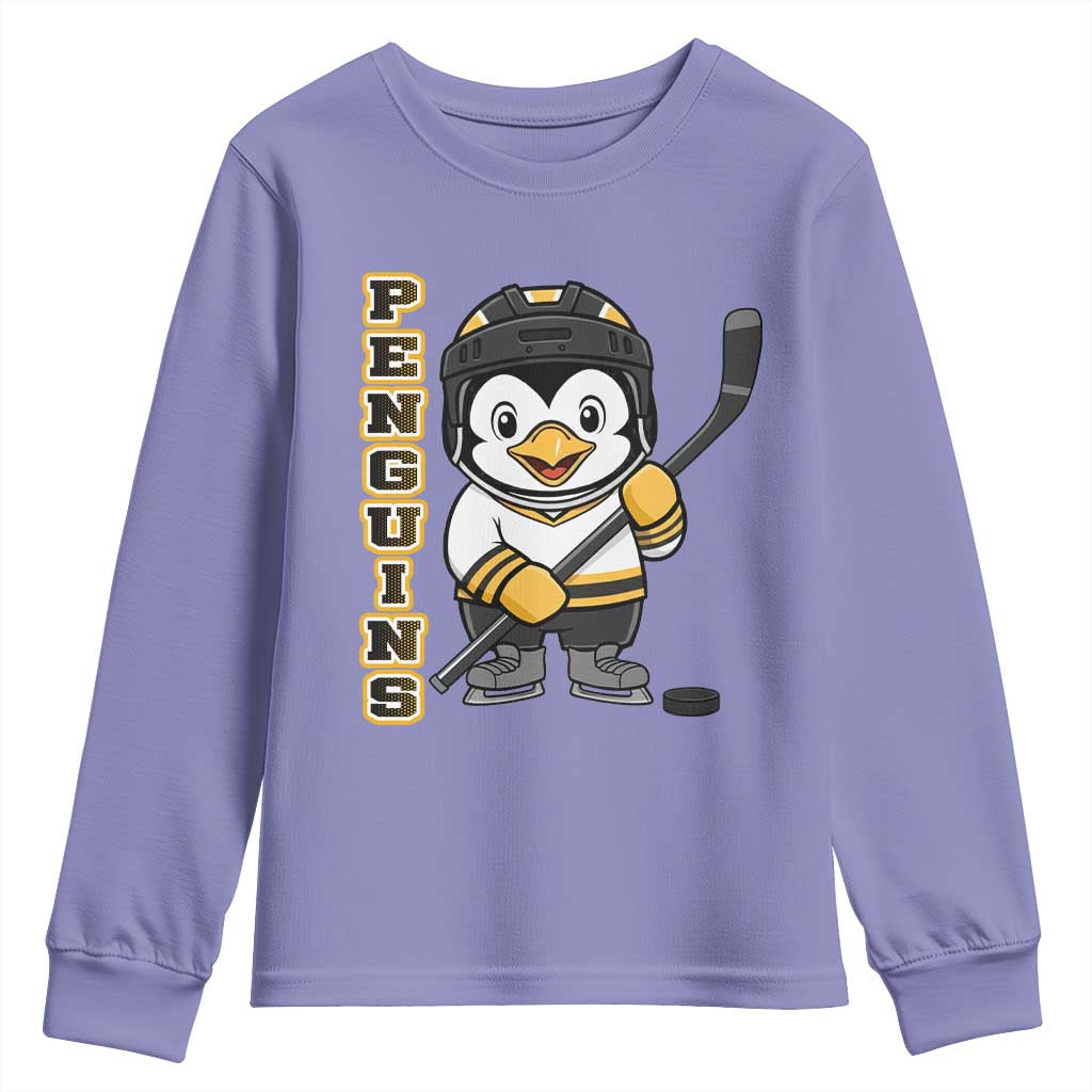 Funny Penguin Playing Ice Hockey Youth Sweatshirt Gift For Kids TS12 Violet Print Your Wear