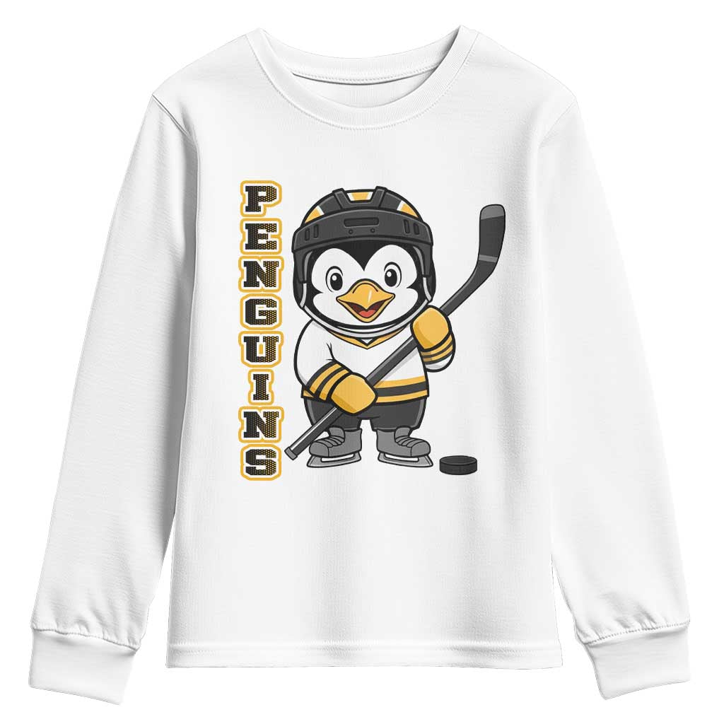 Funny Penguin Playing Ice Hockey Youth Sweatshirt Gift For Kids TS12 White Print Your Wear