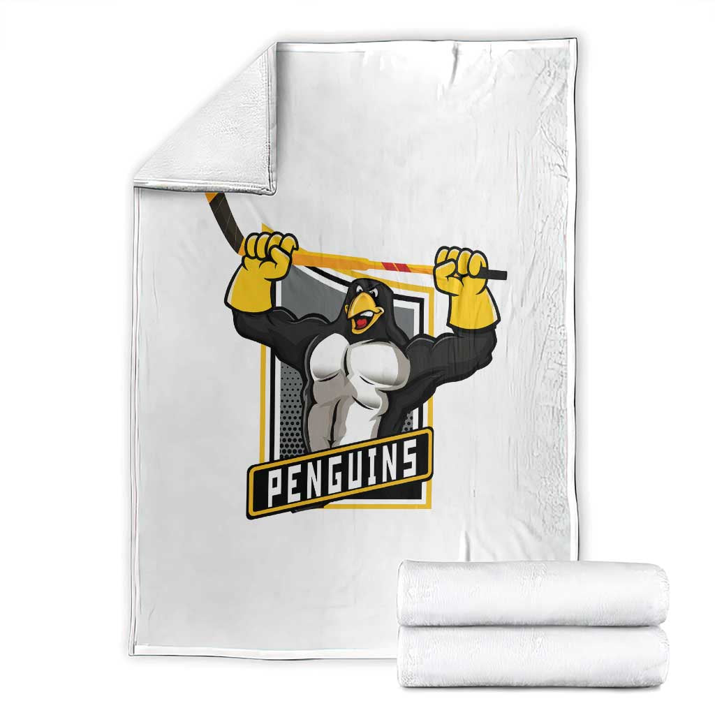 Funny Ice Hockey Player Gift Throw Blanket Penguin Power TS12 White Print Your Wear