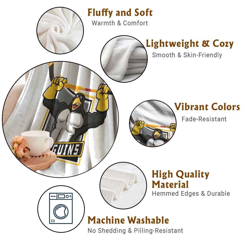 Funny Ice Hockey Player Gift Throw Blanket Penguin Power TS12 Print Your Wear