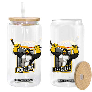 Funny Ice Hockey Player Gift Glass Can Penguin Power TS12 Print Your Wear