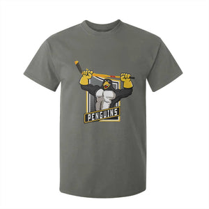 Funny Ice Hockey Player Gift T Shirt For Kid Penguin Power TS12 Military Green Print Your Wear