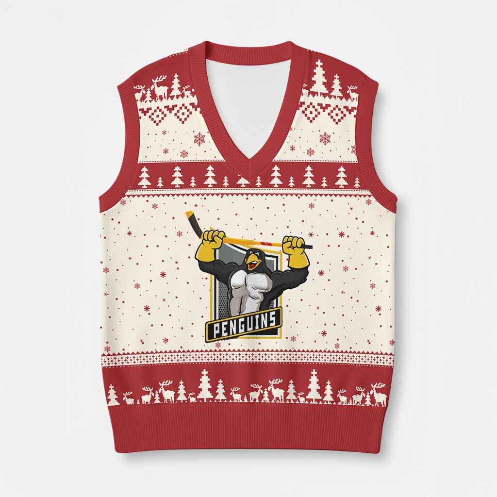 Funny Ice Hockey Player Gift V-Neck Knit Sweater Vest Penguin Power TS12 Beige Red Print Your Wear
