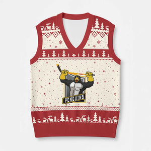 Funny Ice Hockey Player Gift V-Neck Knit Sweater Vest Penguin Power TS12 Beige Red Print Your Wear