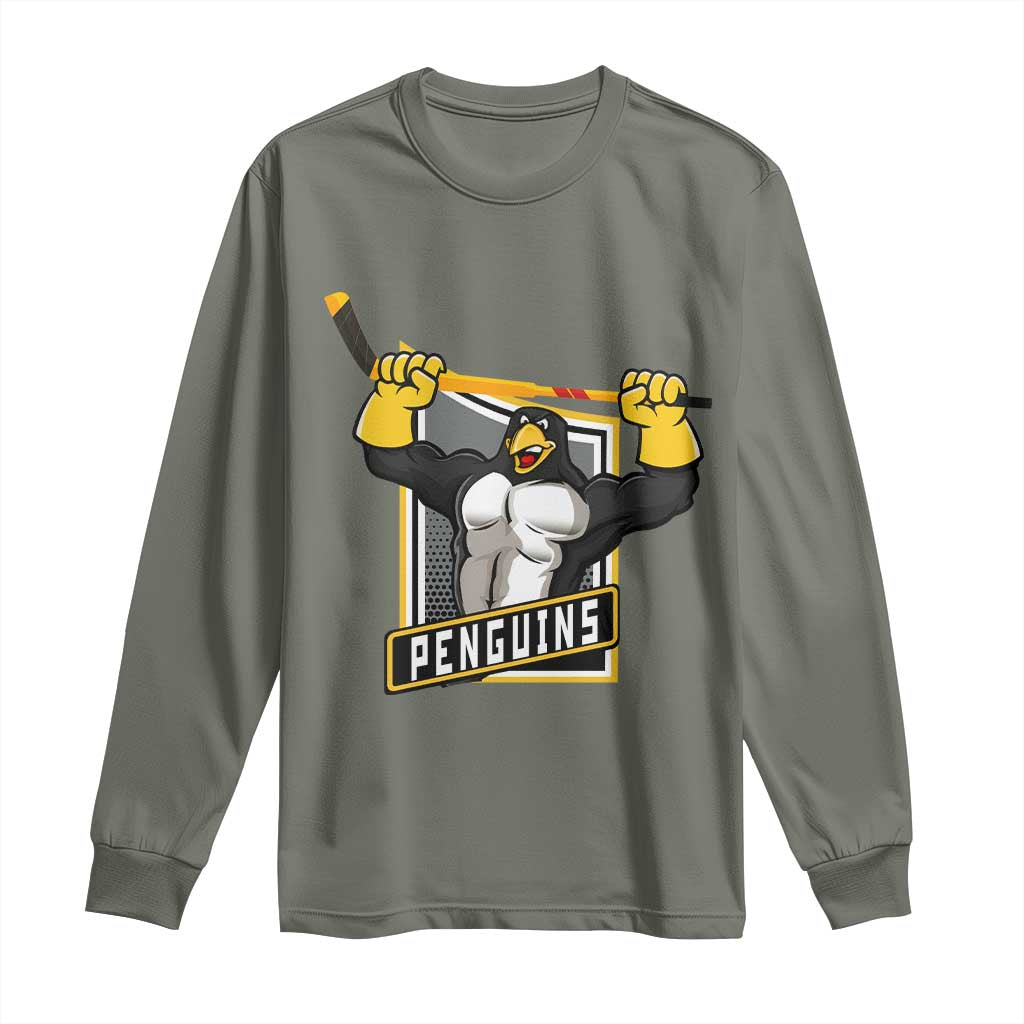 Funny Ice Hockey Player Gift Long Sleeve Shirt Penguin Power TS12 Military Green Print Your Wear