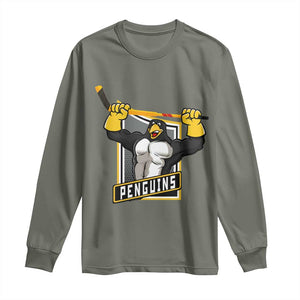 Funny Ice Hockey Player Gift Long Sleeve Shirt Penguin Power TS12 Military Green Print Your Wear