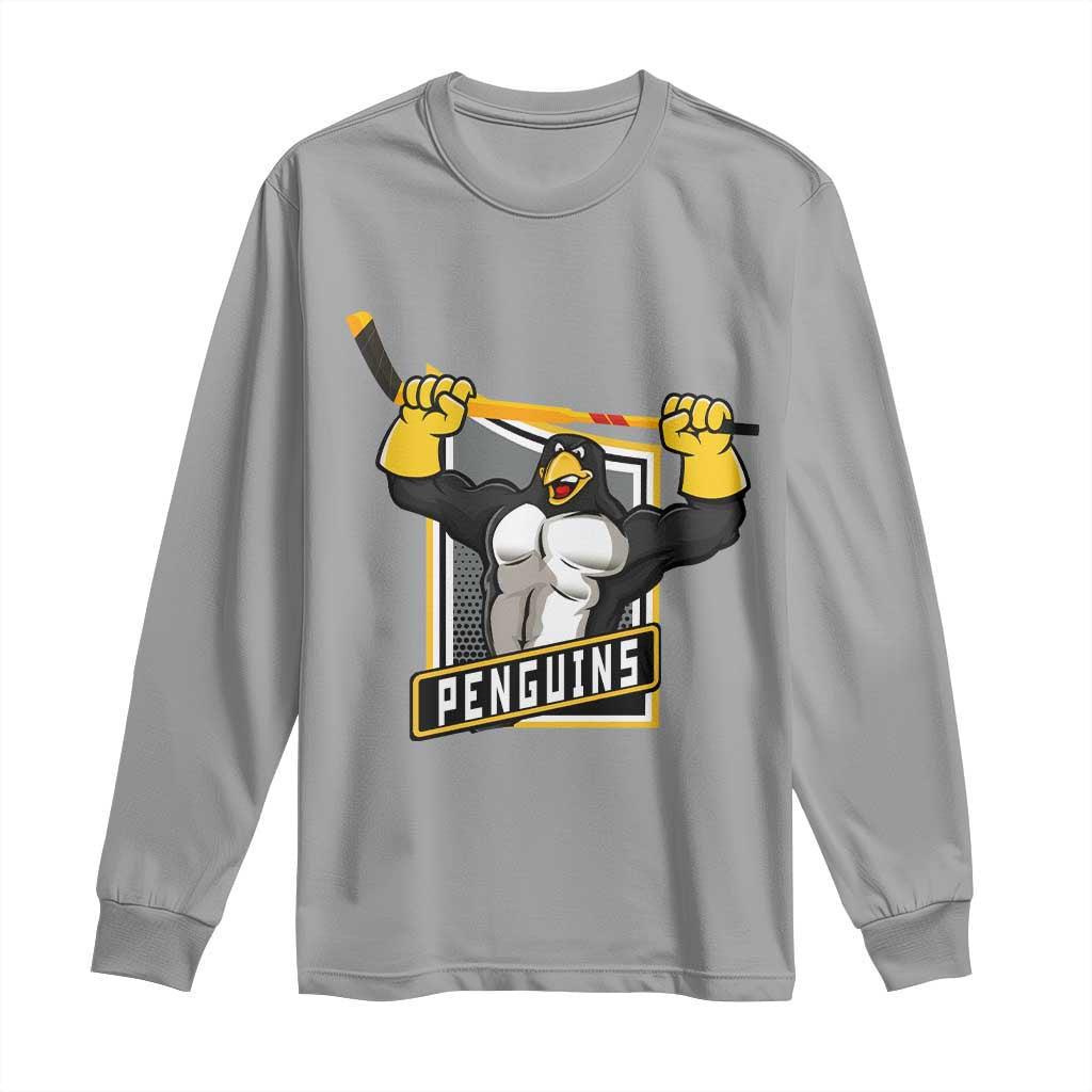 Funny Ice Hockey Player Gift Long Sleeve Shirt Penguin Power TS12 Sport Gray Print Your Wear