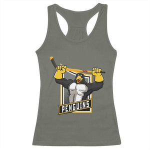 Funny Ice Hockey Player Gift Racerback Tank Top Penguin Power TS12 Military Green Print Your Wear