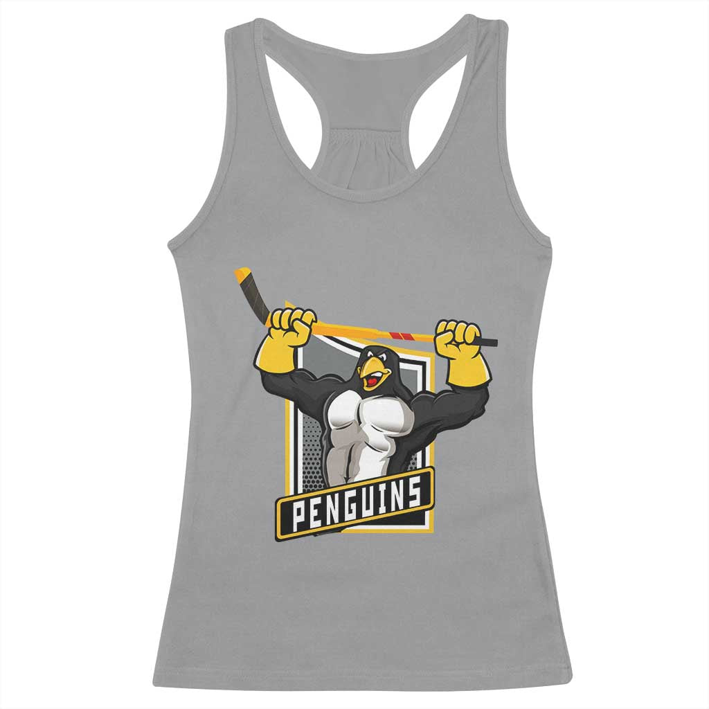 Funny Ice Hockey Player Gift Racerback Tank Top Penguin Power TS12 Sport Gray Print Your Wear