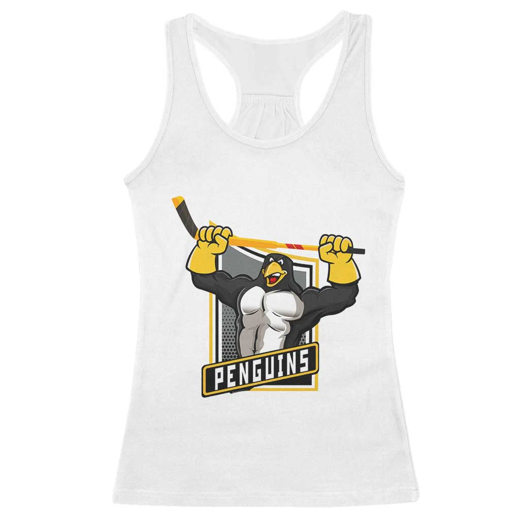Funny Ice Hockey Player Gift Racerback Tank Top Penguin Power TS12 White Print Your Wear