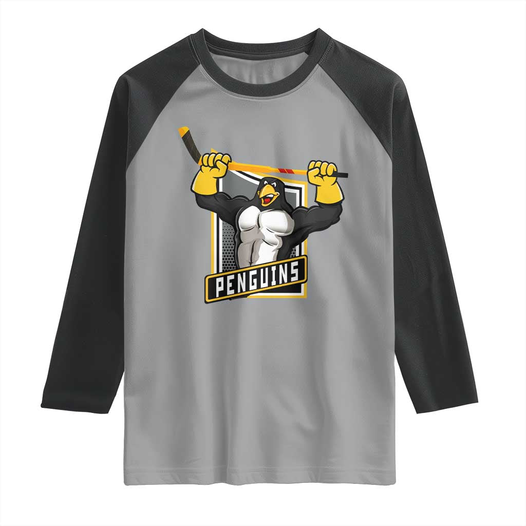 Funny Ice Hockey Player Gift Raglan Shirt Penguin Power TS12 Sport Gray Black Print Your Wear