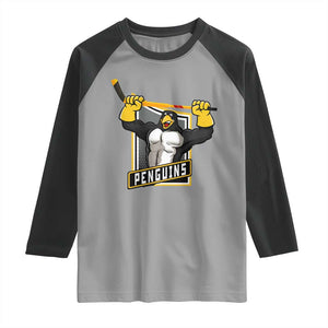 Funny Ice Hockey Player Gift Raglan Shirt Penguin Power TS12 Sport Gray Black Print Your Wear
