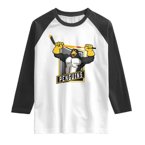 Funny Ice Hockey Player Gift Raglan Shirt Penguin Power TS12 White Black Print Your Wear