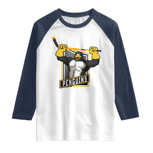 Funny Ice Hockey Player Gift Raglan Shirt Penguin Power TS12 White Navy Print Your Wear